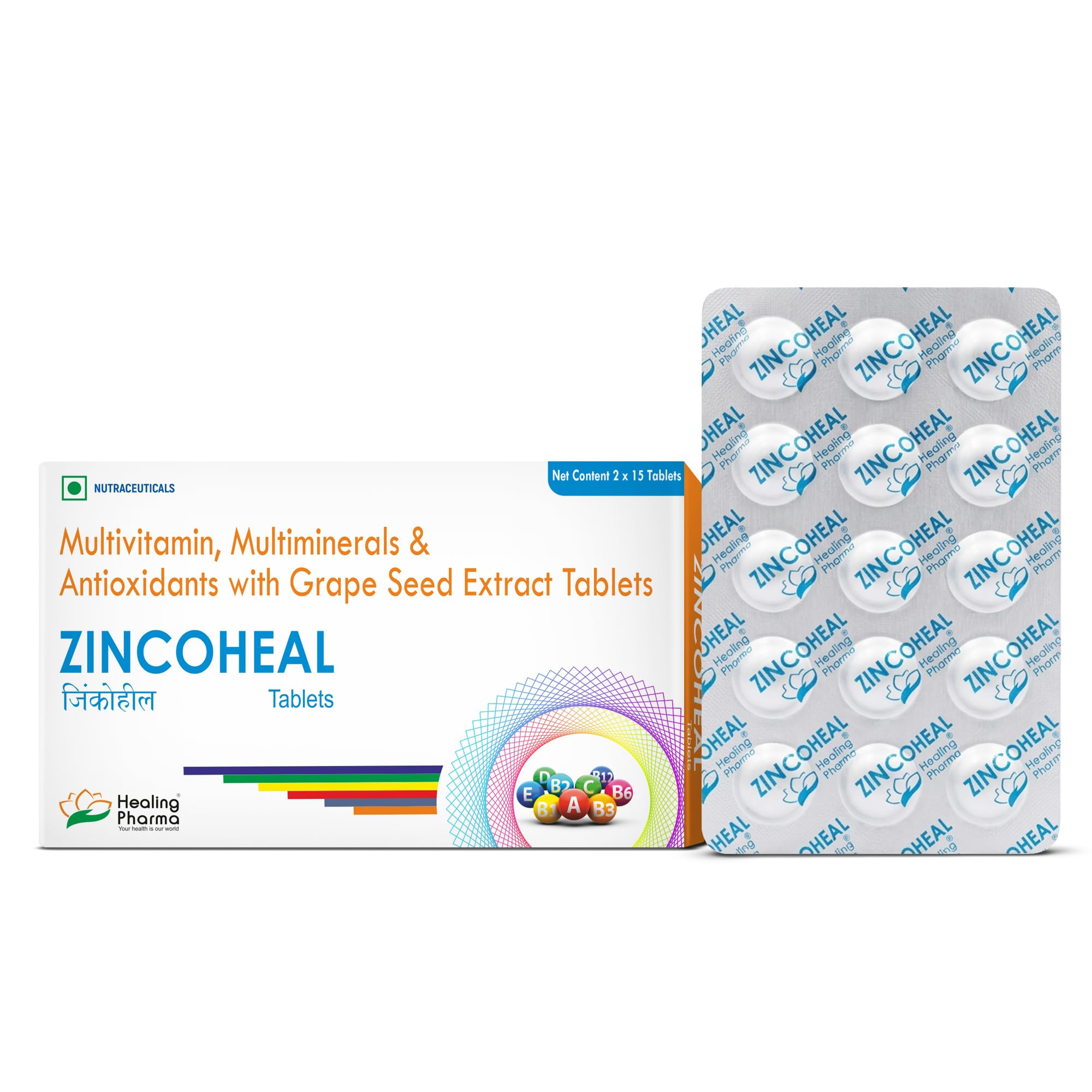 Healing Pharma - Zincoheal Tablet | Zinc & Vitamin C Supplement with Multivitamins | Daily Immunity Booster, Energy Support & Antioxidant Supplement for Men & Women (2 x 15 Tabs)-image-35