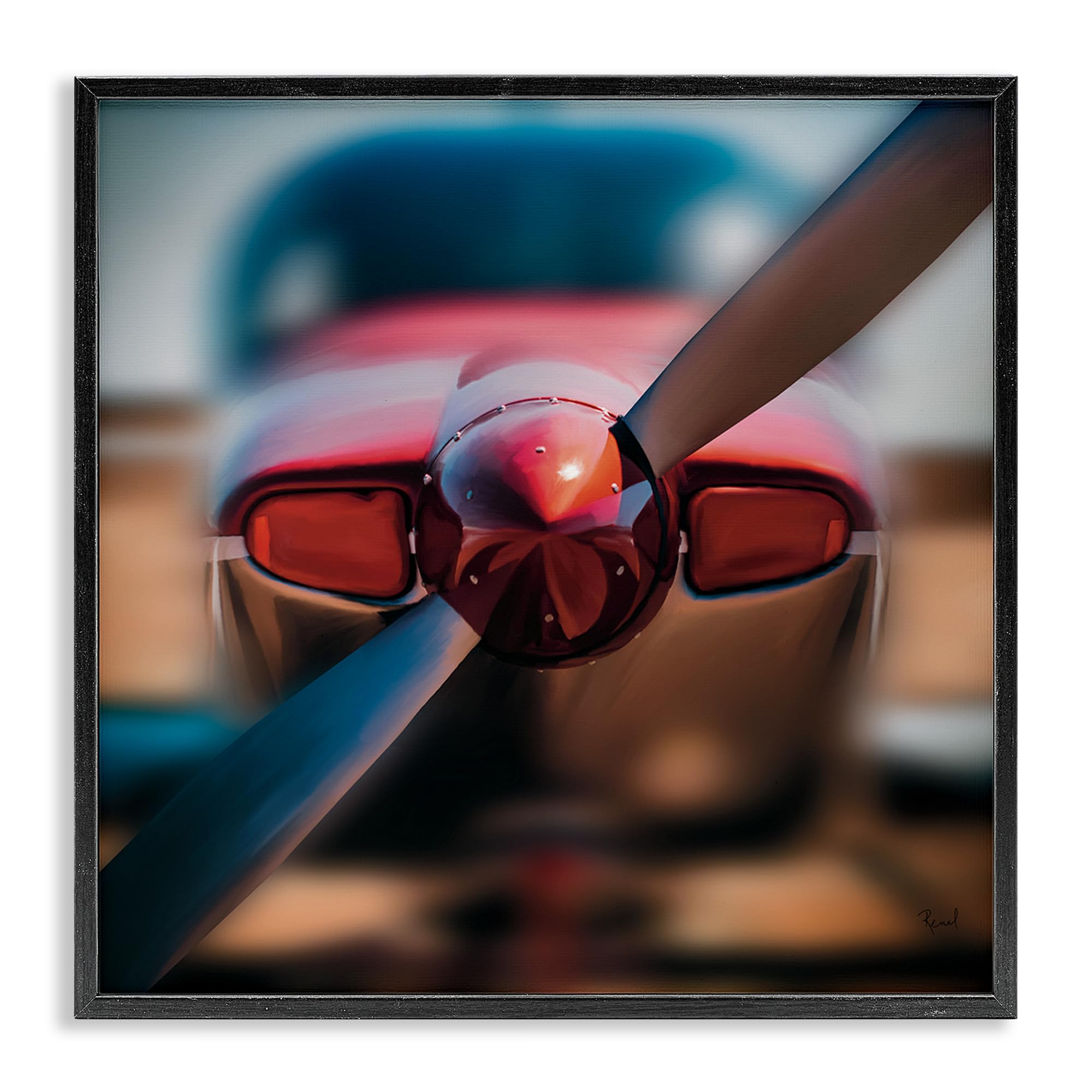 Stupell Industries Midnight Black (Textured) 'Red Aircraft Propeller', Framed Giclee Art, Black, 17 X 17 Inches, Easy To Hang And Sturdy, Made In Usa, By Renel Peters