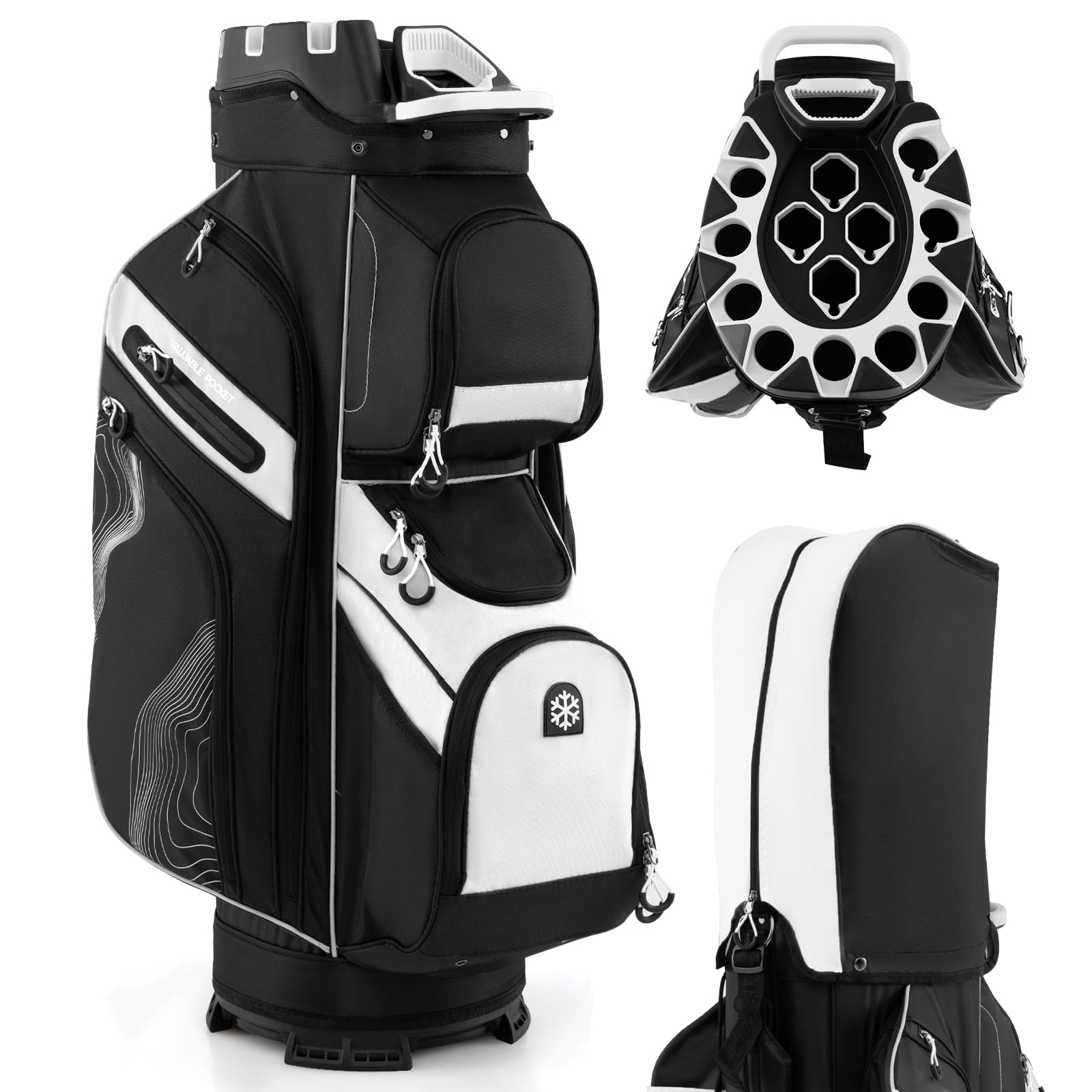 SPOTRAVEL Golf Cart Bag Lightweight Portable Golf Club Bag (Black+White)
