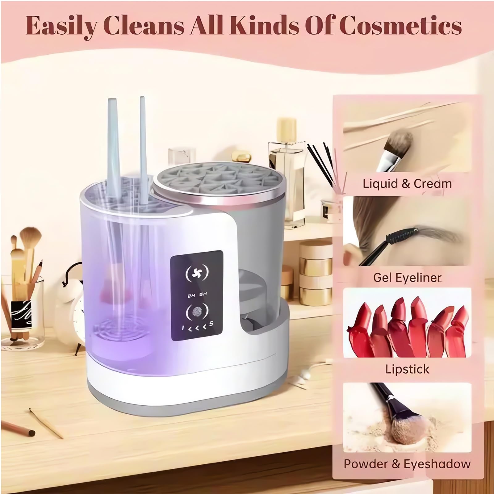 Limpiador y secador de brochas de maquillaje, máquina 3 en 1, limpiador de maquillaje automático eléctrico para todos los tamaños de brochas, limpieza profunda rápida y secado rápido en cuestión de