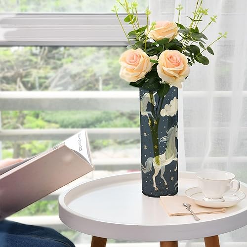Miniatura 6 de Cartoon and Cute Unicorns Midnight Blue Plastic Flower Vases 11.8 x 3.9 Inch decorative Candle Holder Clear Wedding Table Office Party jarron para