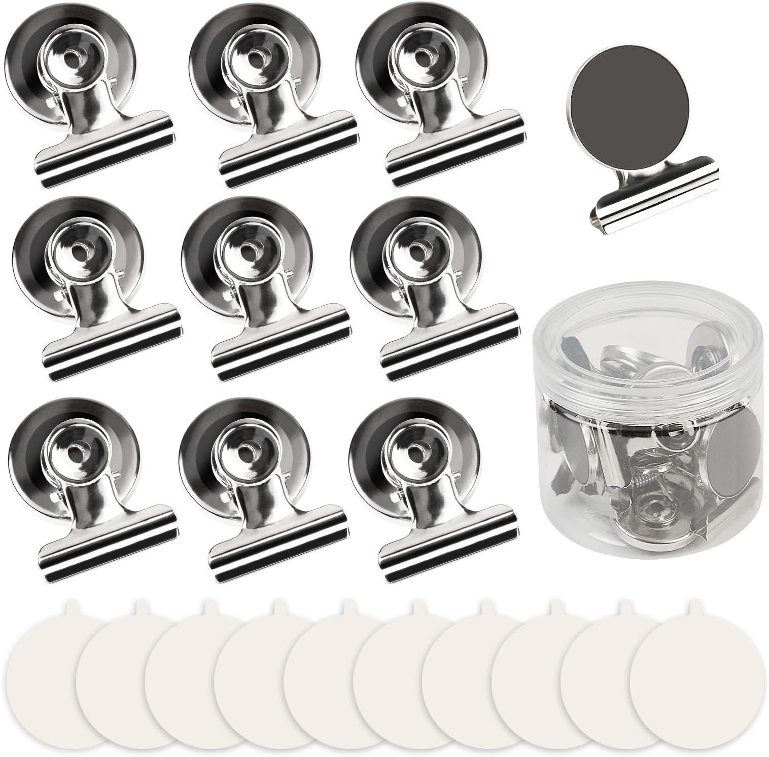 KAKOO 10 Pcs Refrigerator Magnet Hook Clips Magnetic Bag Clip Clamp Message Memo Holders Fridge Magnets with Clear Plastic Container for Home Kitchen Office School