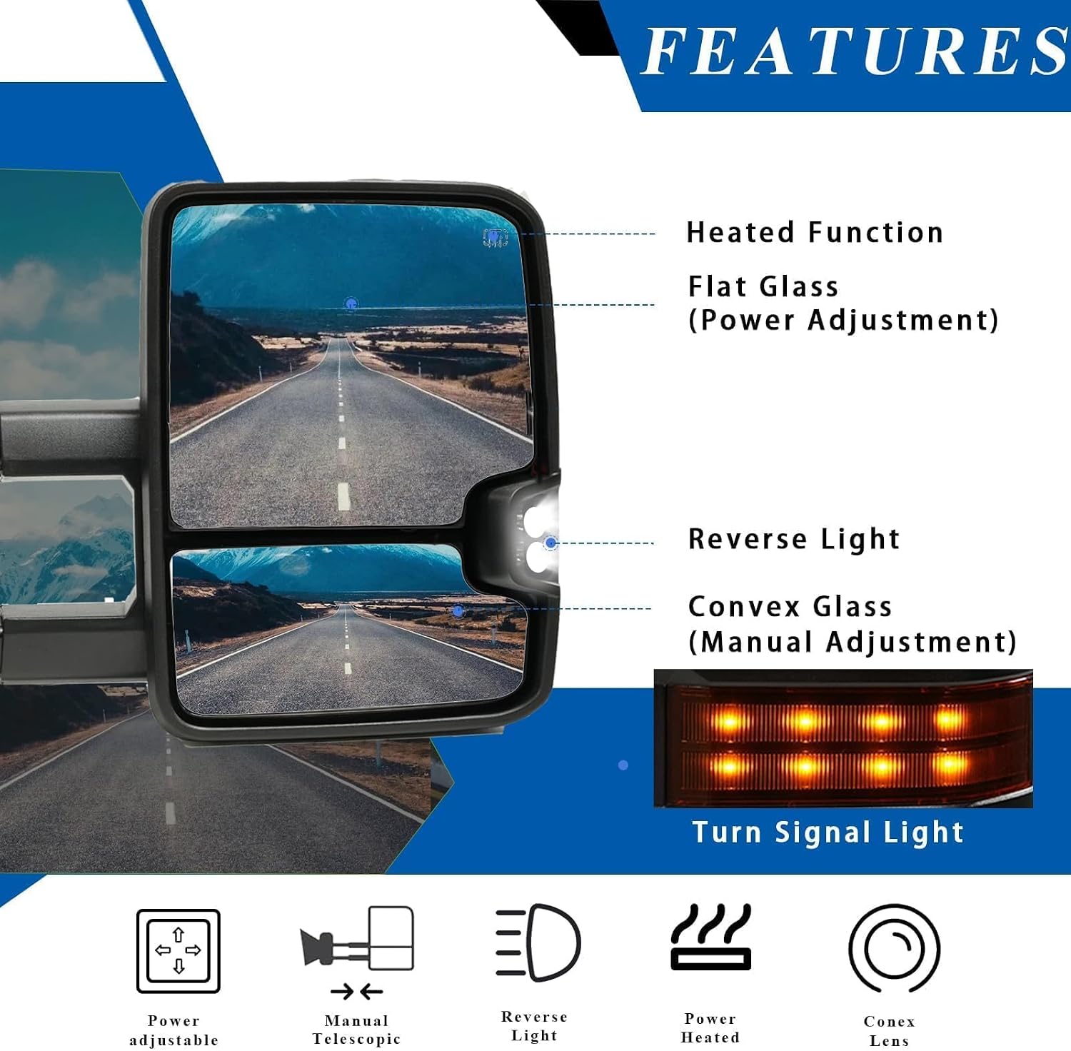 PZ Towing Mirrors compatible with 2003-2007 Chevy Silverado GMC Sierra 1500 2500 HD 3500 (2007 for Classic Models) Power Heated Amber Turn Signal Clearance Lamp Pair Set Black
