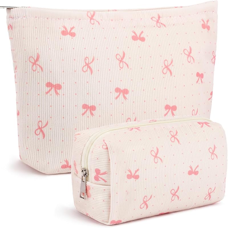Aliceset Conjunto com 2 necessaires de maquiagem com laço rosa