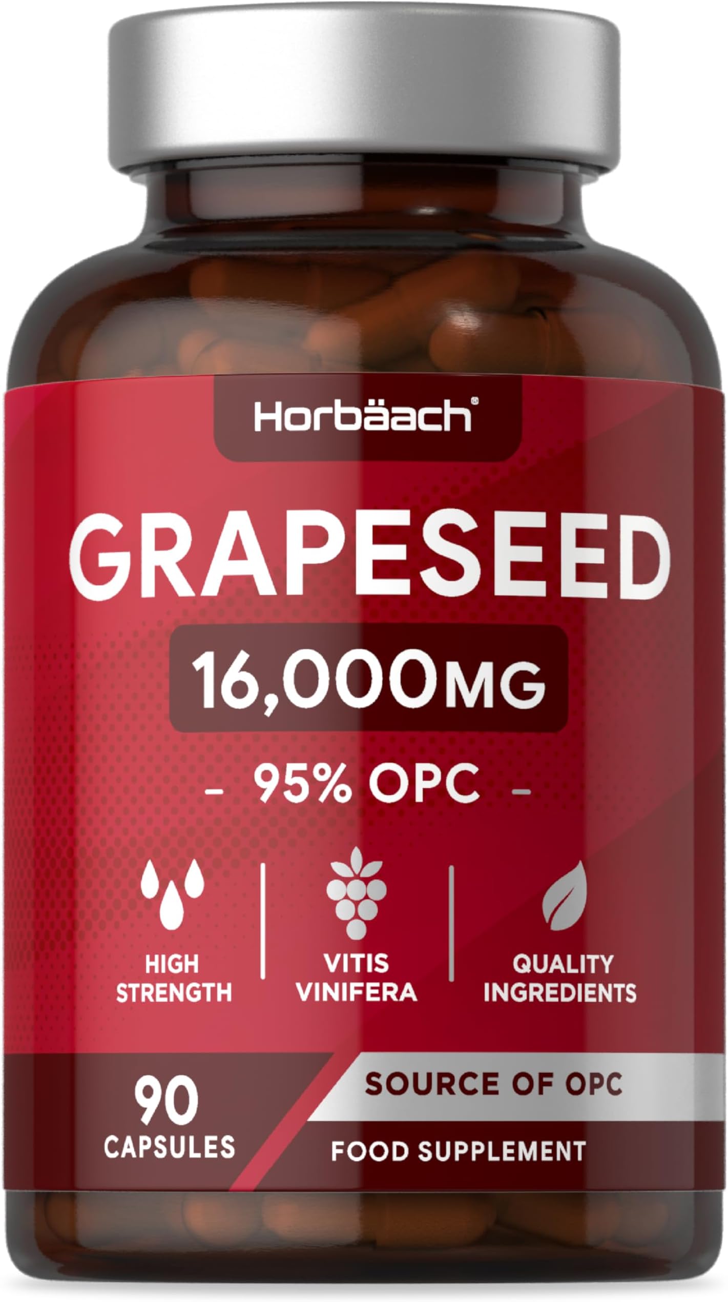 Grape Seed Extract Capsules | 16,000mg | 95% OPCs | High Strength Supplement | 90 Count | by Horbaach