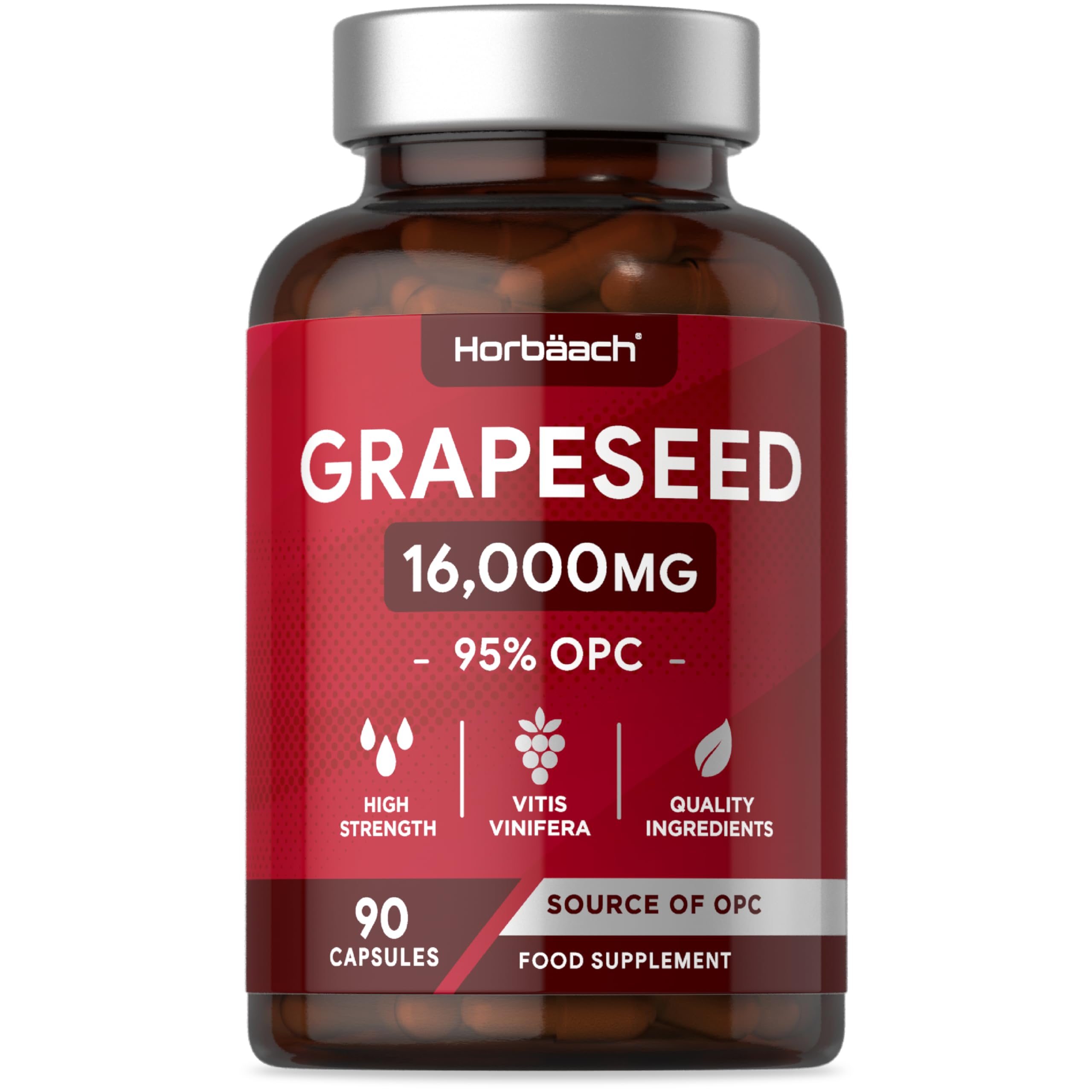Grape Seed Extract Capsules | 16,000mg | 95% OPCs | High Strength Supplement | 90 Count | by Horbaach