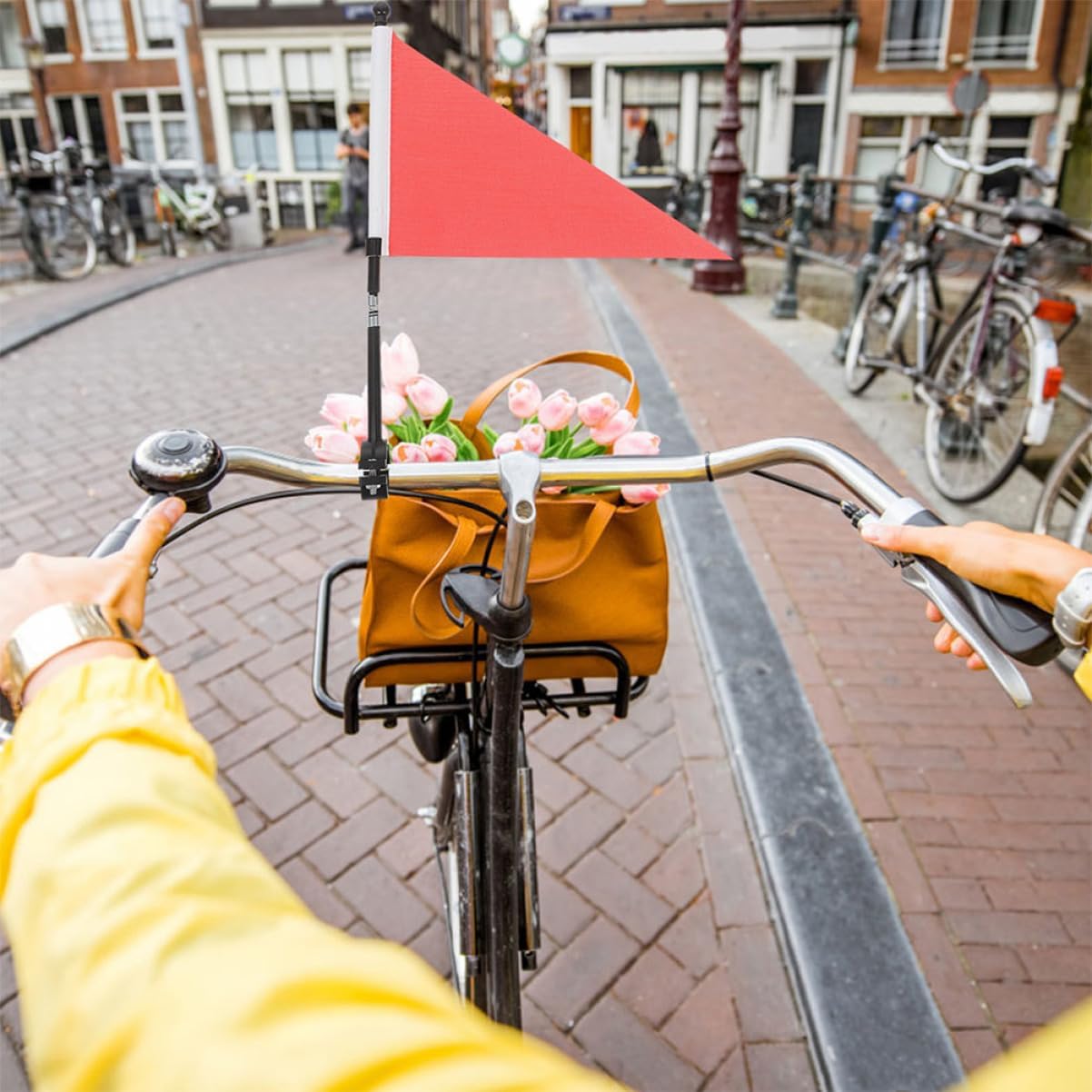 4Sets Cycling Safety Flags for Bicycles Durable Handlebar Flags with Clamp for Bikes Trailers Scooters and Karts