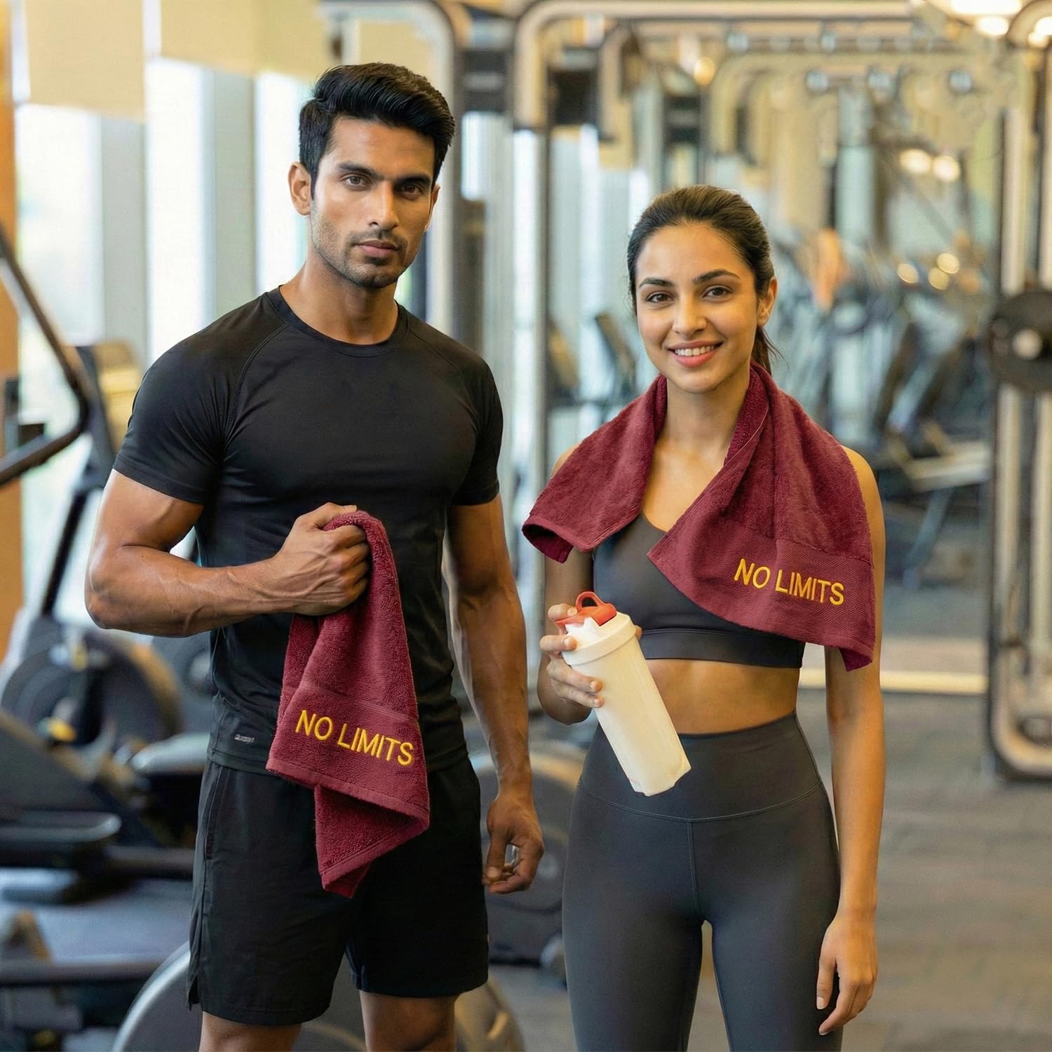Earthy Fables Anti-Microbial Gym Towel, 600 GSM, 100% Combed Cotton, Odour-Free, Super Absorbent, for Gym, Sports & Equipment Protection, 40 x 76 cm, Hygiene Control, Set of 1, Vintage Maroon