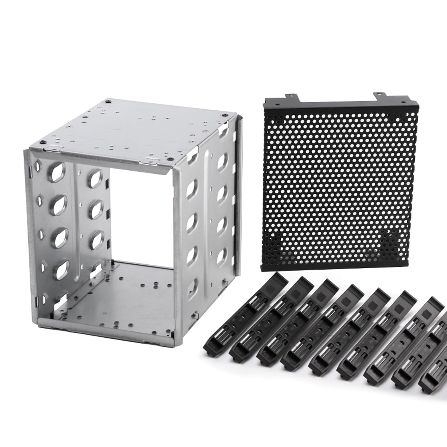 Ragyzity Gabbia per disco rigido in acciaio inossidabile, rack da 5,25 pollici a 5 x 3,5 per computer, vassoio per driver rigido con spazio ventola, piastra in acciaio zincato, rack per HDD Cage Rack