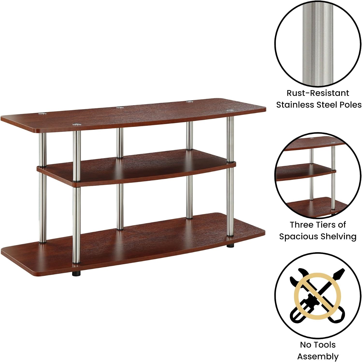 Convenience Concepts Designs2Go No Tools 3-Tier Wide TV Stand 42" - Entertainment Center for TVs up to 46 Inches, Modern TV Mount with Shelves for Living Room, Espresso