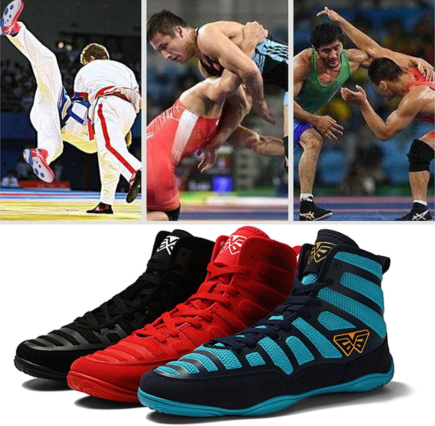 TECDOTO Men's High Top Boxing Shoes Wrestling Shoes Professional Boxing Trainers Sports Fitness Shoes Adult Fitness Weightlifting Shoes,Black-7