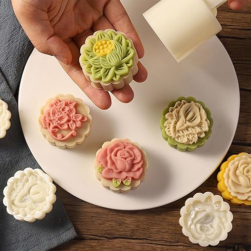 Miniatura 8 de Molde de prensa de pastel de luna con forma de flor, sellos de galletas chinos, mediados de otoño, herramienta de decoración para hacer pasteles de