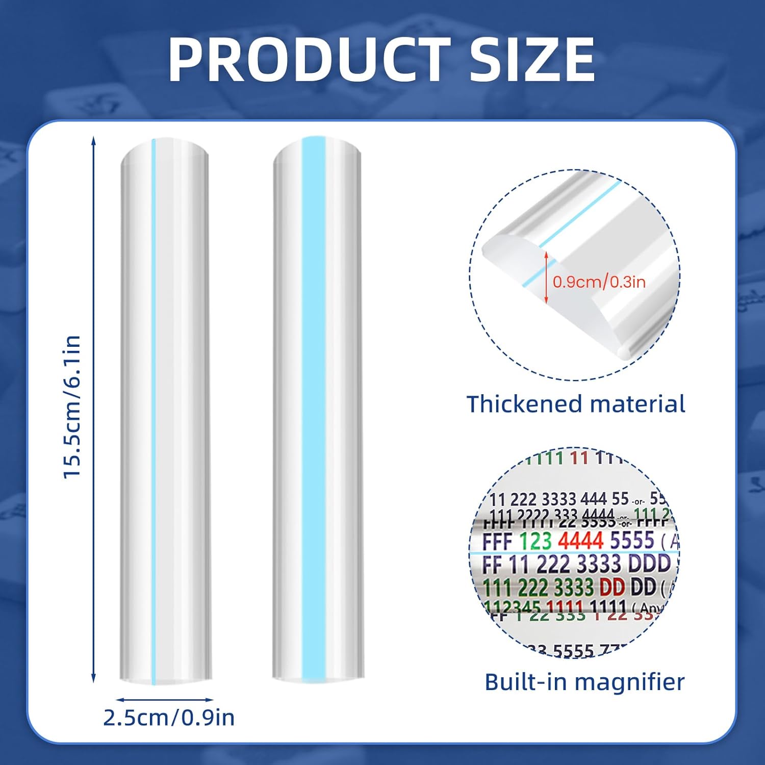 2 Pcs Mahjong Line Finder with Guiding Line, 6 Inch Mahjong Magnified Line Reader for Reading Small Prints, Bible, Books, Instructions, Cross Stitch Supplies and Card Games (Blue)