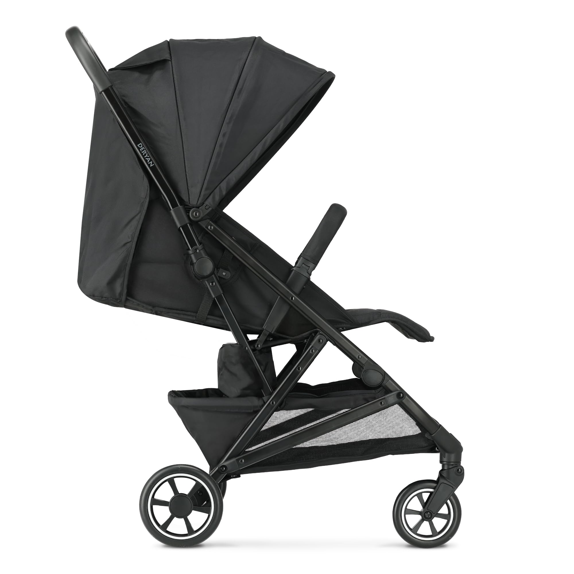 Deryan Easy, Passeggino 0+ Mesi-22 Kg, Passeggino Leggero con Chiusura Smart e Compatta, Capotte Estensibile con Trattamenti UV50+ Antipioggia, Regolabile, Poggiagambe, Nero