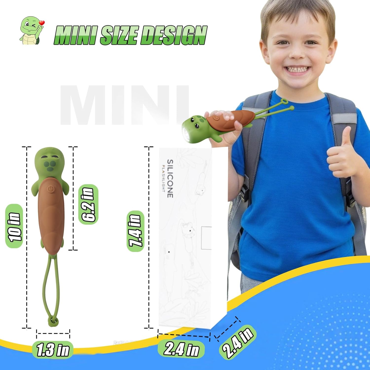 Teprewes Turtle Outdoor Kid's Flashlight Rechargeable, Led Flashlight, Fun and Lightweight Kid Flashlight Suitable for Camping and Outdoor Exploration, Dog Walking, Birthday Gift