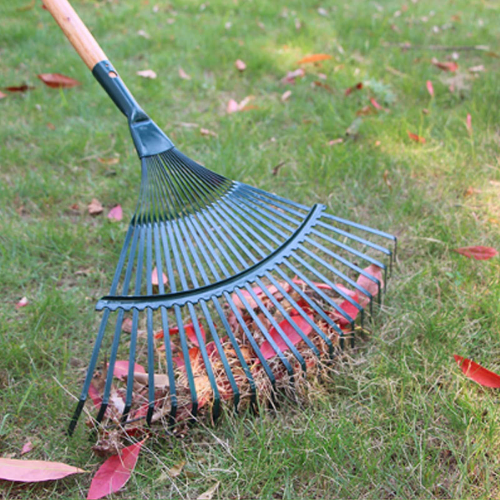 Gartenrechen Rasen-Laubrechen, Langer Edelstahlgriff for den Garten, professionell for Aufsammeln von Laub und KOT im
