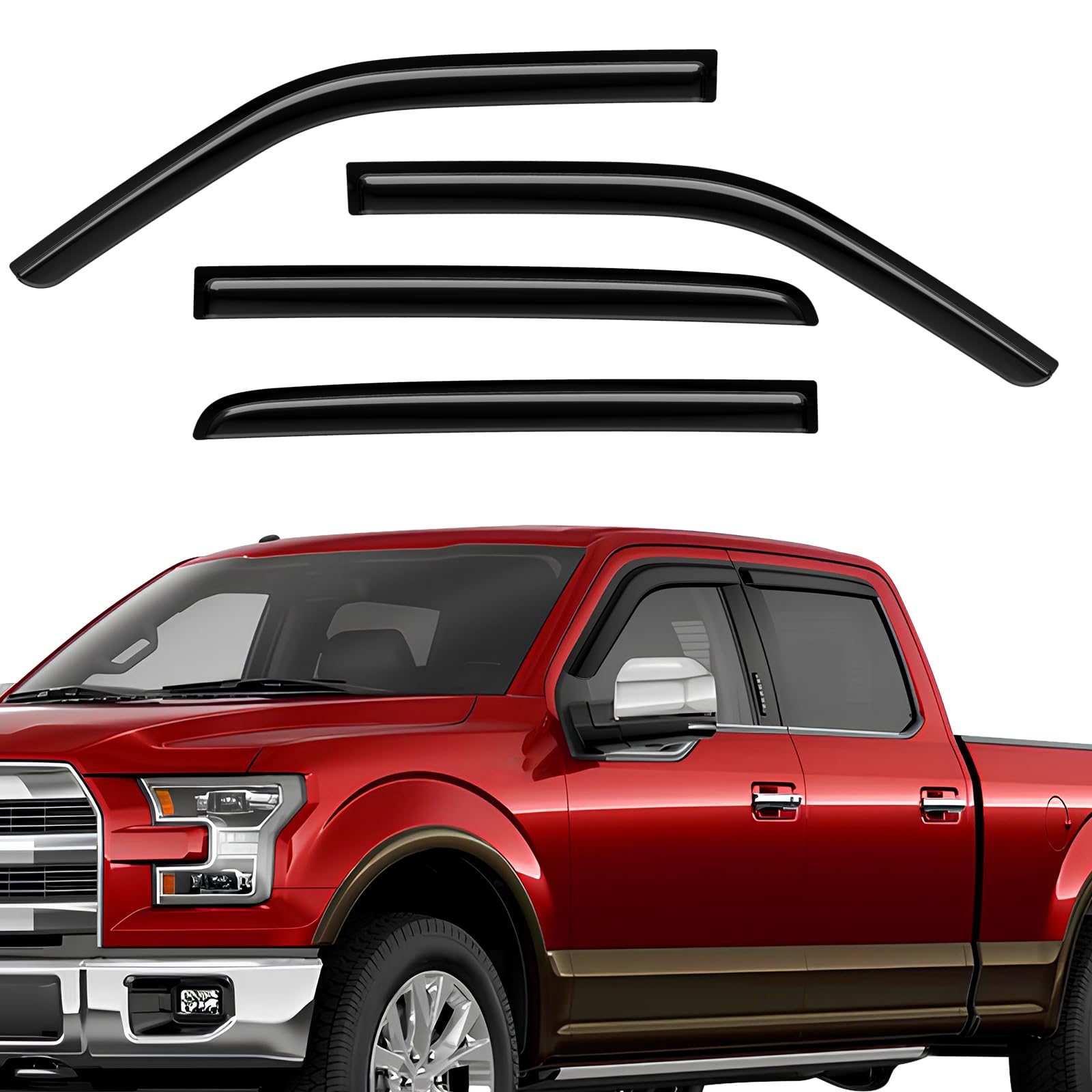 Photo 1 of [SIMILAR ITEM] ISINLASSO Rain Guards Compatible with Ford F150 SuperCrew 2017 2018 2019 2020 2021 2022 2023 2024 2025, Durable Tape-on Window Deflectors 2017-2025 F150 Trucks Window Rain Guard 4PCS