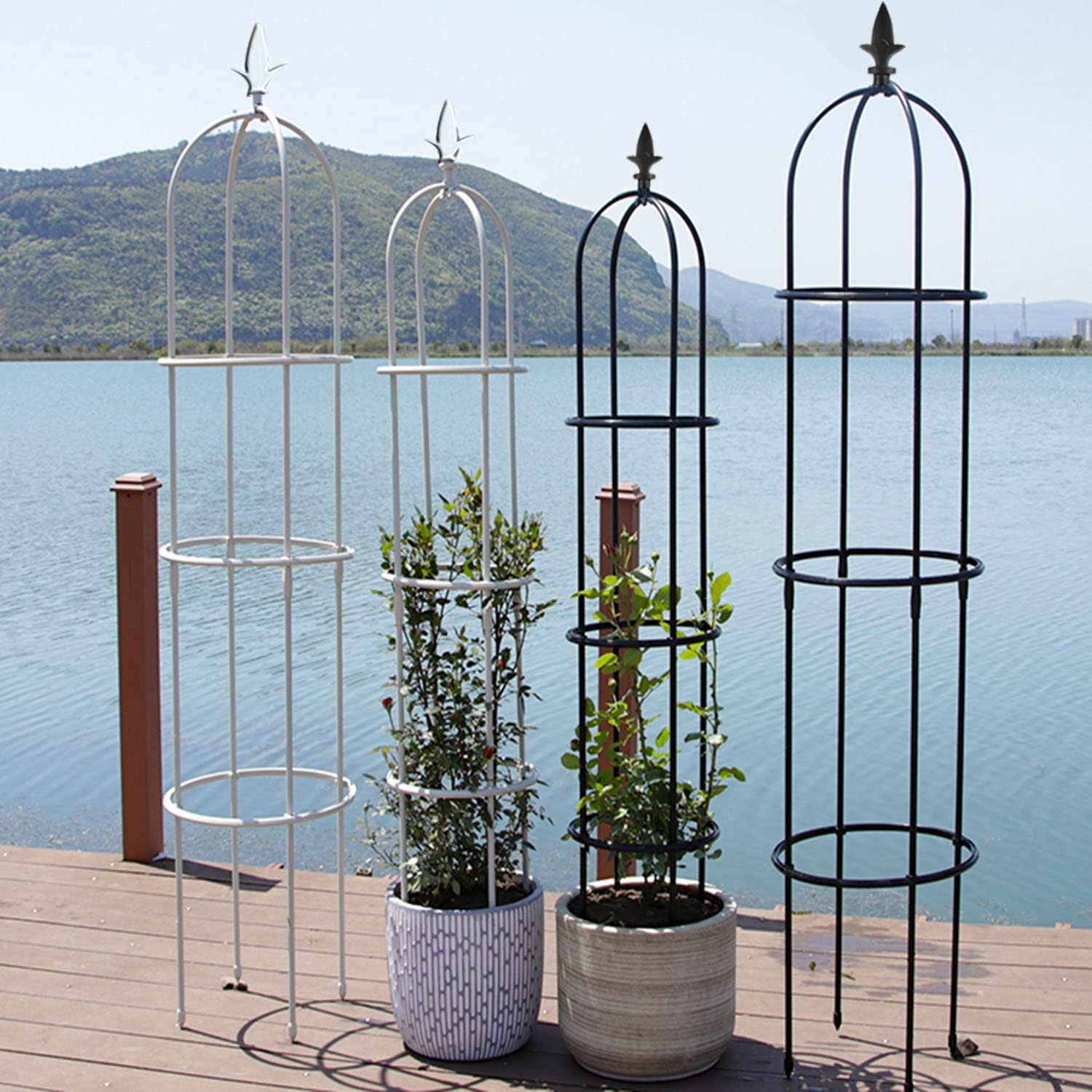 AEMIN 1,8 M De Obélisque De Jardin en Acier Recouvert par Pulvérisation, Tuteur Plante Grimpante Ø 20 Cm pour Plantes D'Intérieur D'Extérieur Légumes Fruits Vignes (Color : White, Size : 20x120cm)