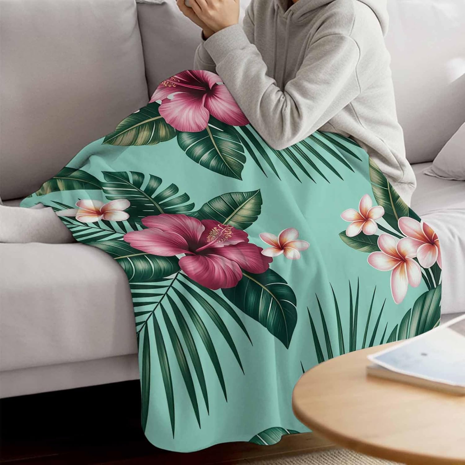 Ultra Soft Flannel Fleece Bed Blanket Tropical Flowers Hibiscus Throw Blanket All Season Warm Fuzzy Light Weight Cozy Plush Blankets for Living Room/Bedroom 60" x 80" - Image 3