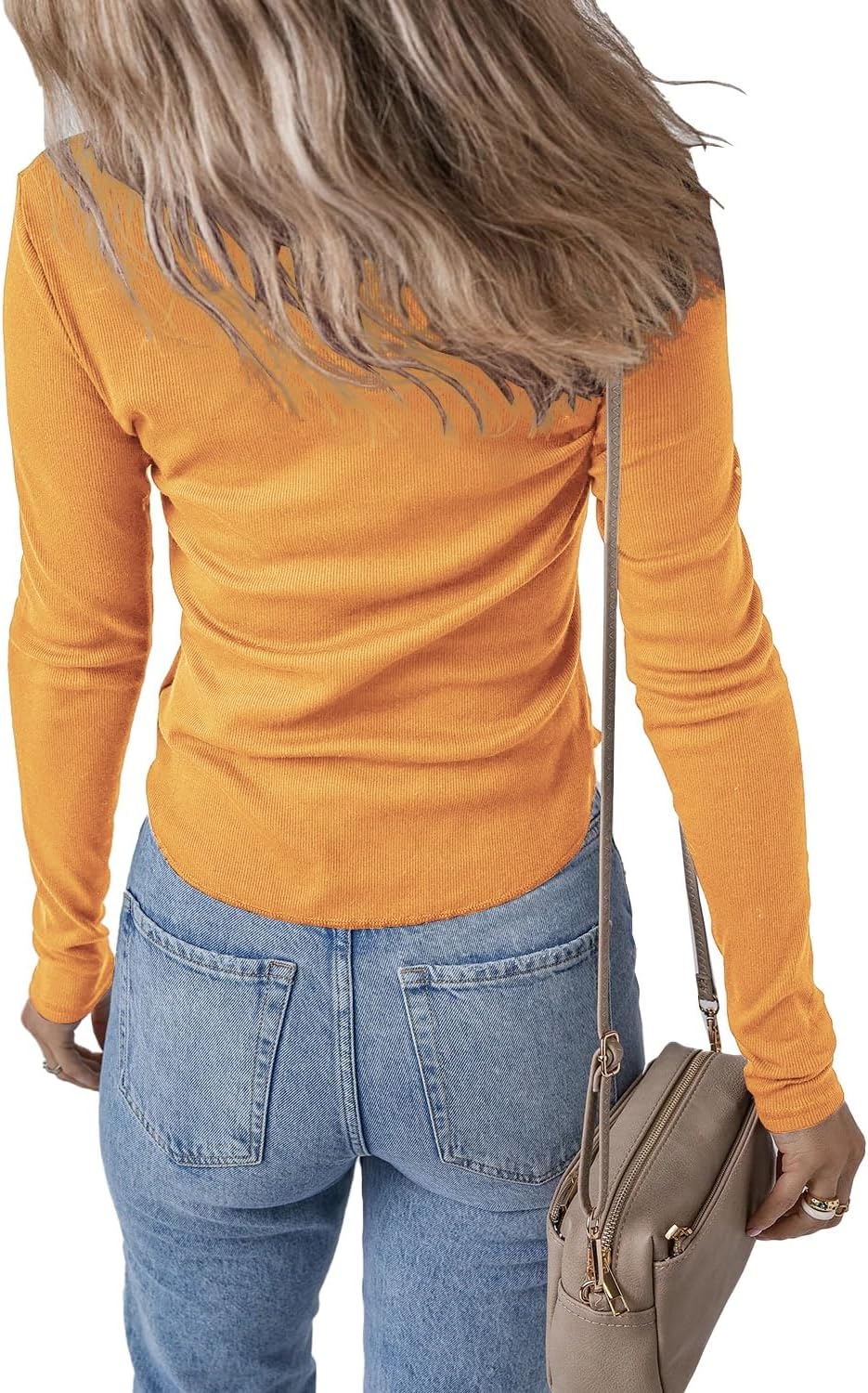 Kinlonsair Women Long Sleeve Scoop Neck Shirts Ribbed Knit Slim Fit Tops Basic 2025 Fall Outfits Casual T-Shirt - Image 4