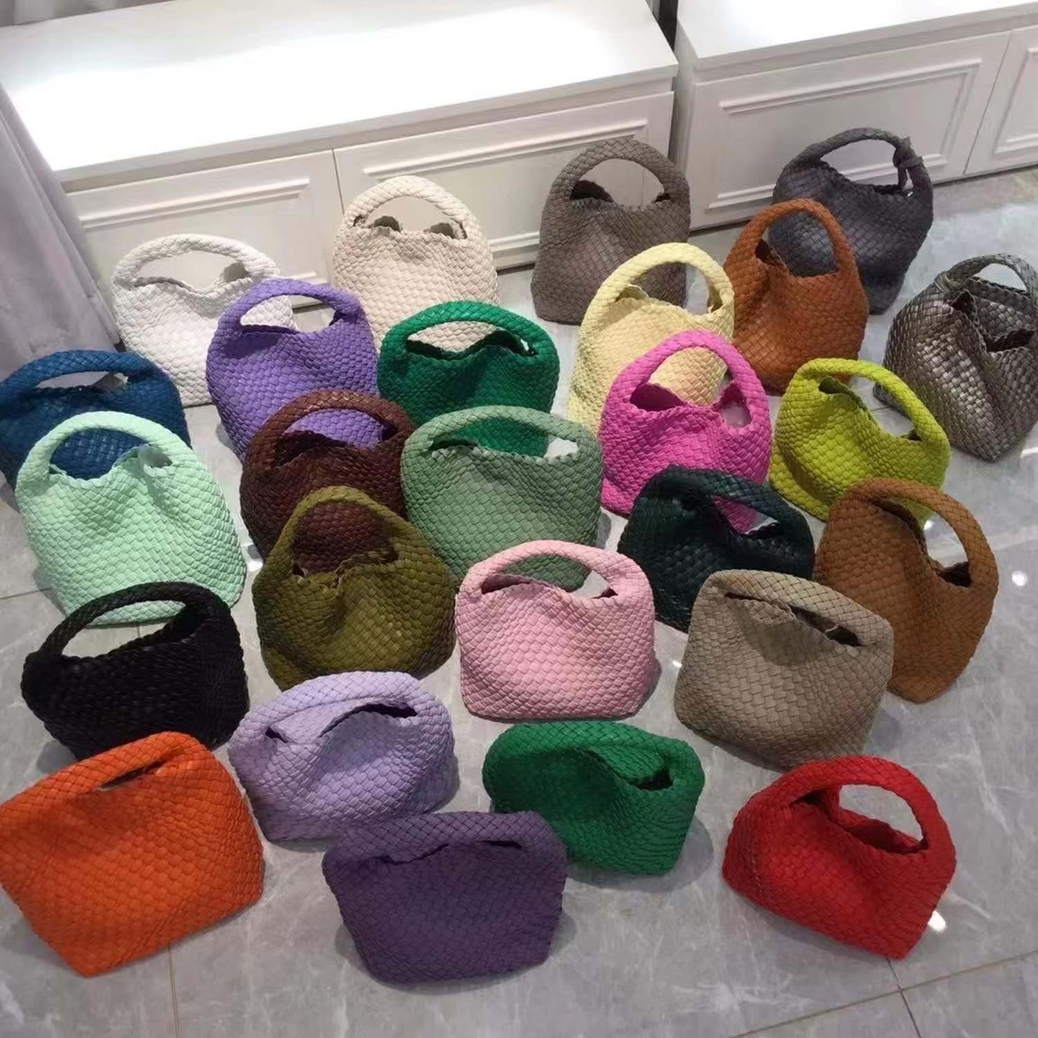 JINMANXUE Small Woven Bag for Women Cute Hobo Tote Handbag Mini Clutch Purse Vegan Leather Crossbody Shoulder Handmade Bags - Image 6