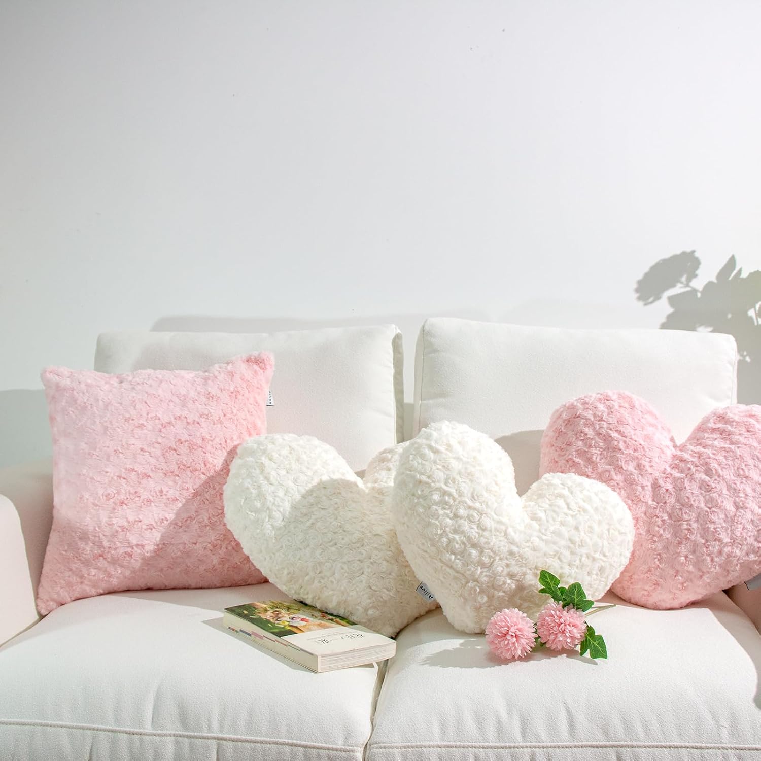 Soft Pink Square Throw Pillow Covers – 2-Pack 20"x20" Decorative Cushion Covers – 600g Faux Rabbit Fur - Image 6