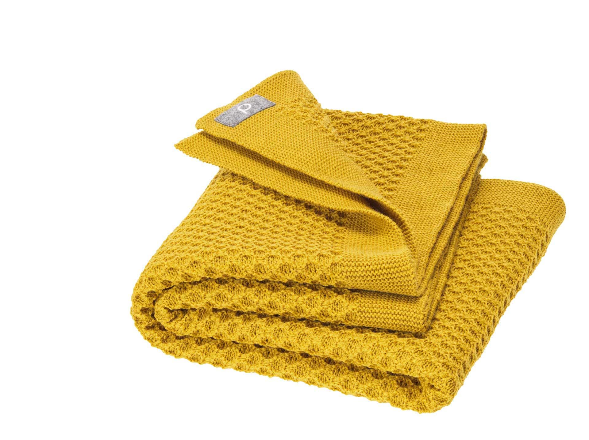 Disana WABEN-STRICKDECKE, 100% Bio-Merinowolle GOTS, IVN Best | kuschelweiche Decke mit Wabenmuster | Newborn Baby Kleinkind Kind Unisex | Made in Germany | Curry