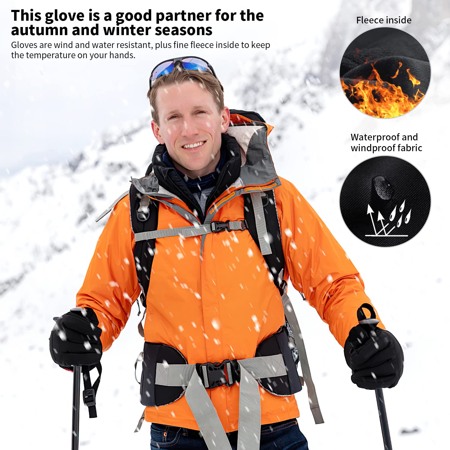 Guanti Invernali Uomo Donna, Guanti Invernali Ciclismo Guanti Touch Screen Unisex Antivento Guanti da Sci Guanti Sportivi da Caldi Esterni per Corsa Sci Snowboard Bici Alpinismo Trekking Nero