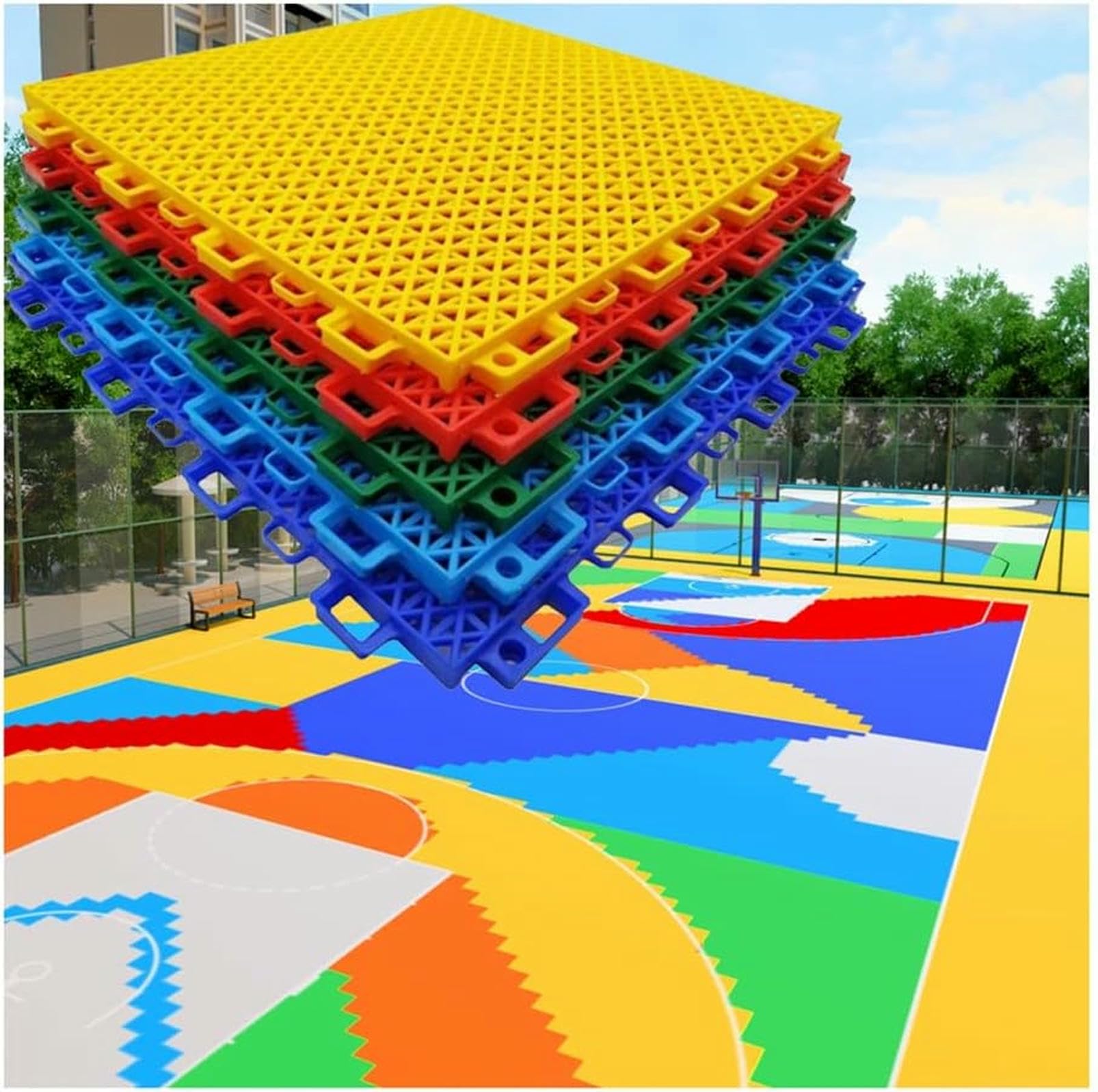 Terrain de basket-ball extérieur drainage rapide carrelage de plancher de sport