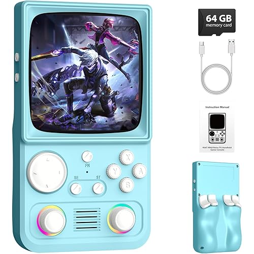 R36TMAX Retro Handheld Game Console, Portable Retro Gaming Console with 4.0” CRT-Inspired Screen, 4000mAh Arcade Classics, Supports Multiple Emulators, WiFi Network Battling, 64GB (Blue)