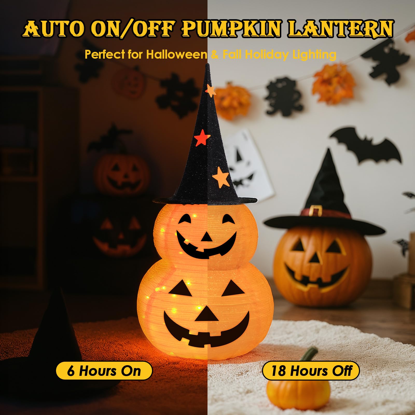 Dekoracje halloweenowe z motywem dyni, 8 trybów, na baterie, na Halloween, do domu, na imprezę, podwórko, ganek, Święto Dziękczynienia, jesienne dekoracje