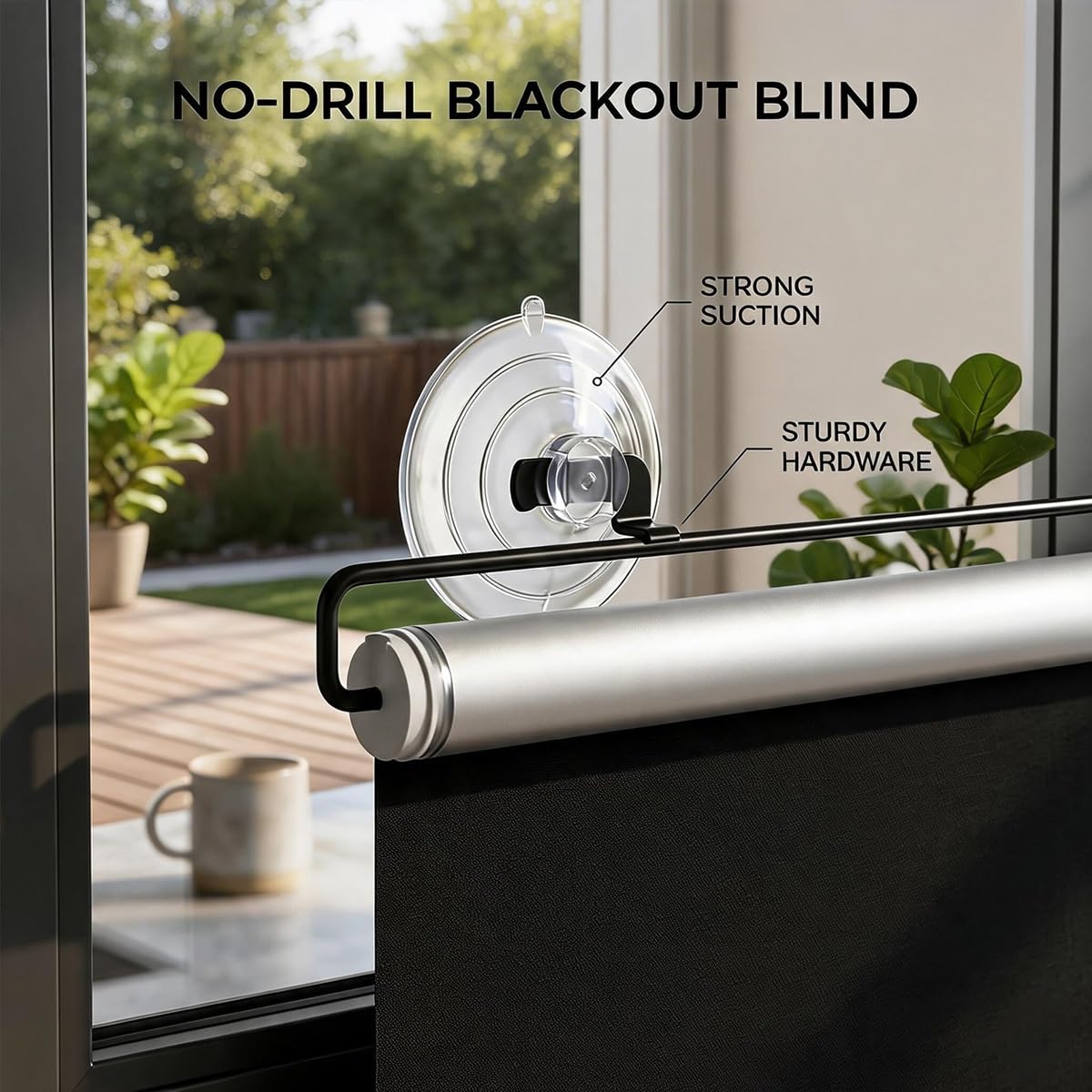 Tende Oscuranti per Finestre con Ventose, Tenda a Rullo Oscurante Senza Fori, Parasole Retrattile Protezione Solare, Termica Isolante per la Privacy, per Ufficio Casa Bagno(65Wx125H cm)