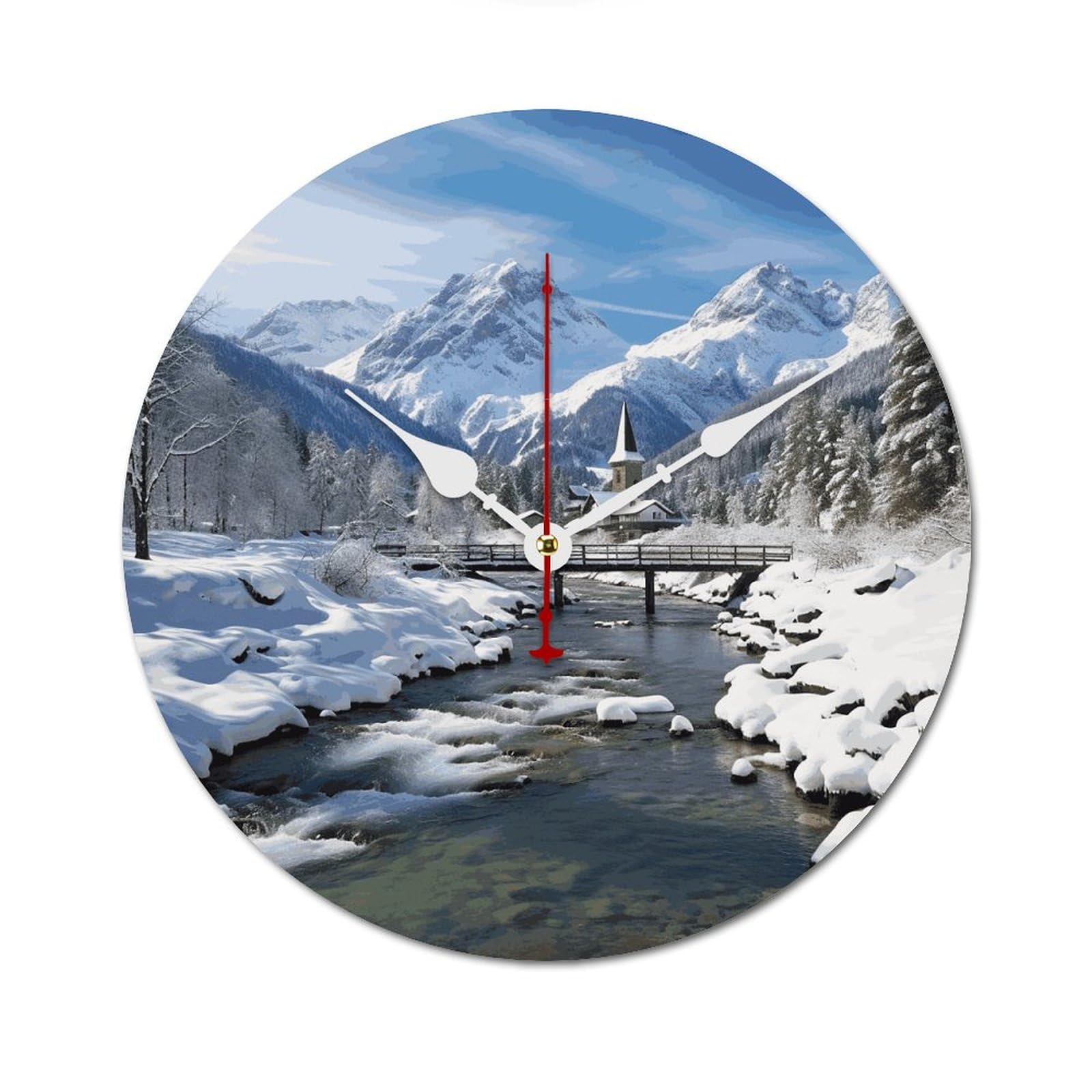 Horloge murale paysage d'hiver pour salon chaleureux et déco de style chalet