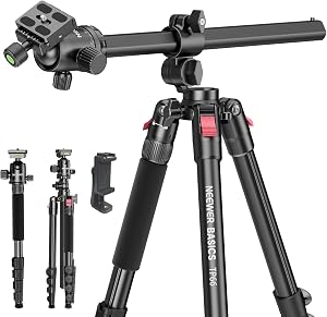 NEEWER Basics 64.5" Horizontal Overhead Tripod with Ball Head/Cell Phone Holder Compatible with iPhone Video Recording, Aluminum Travel Stand Camera Monopod, 360° Pan 180° Tilt 22lb/10kg Load, TP66