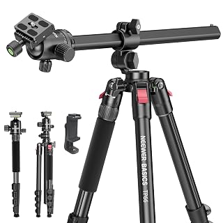 NEEWER Basics 64.5" Horizontal Overhead Tripod with Ball Head/Cell Phone Holder Compatible with iPhone Video Recording, Aluminum Travel Stand Camera Monopod, 360° Pan 180° Tilt 22lb/10kg Load, TP66 - Amazon product rated Grade A