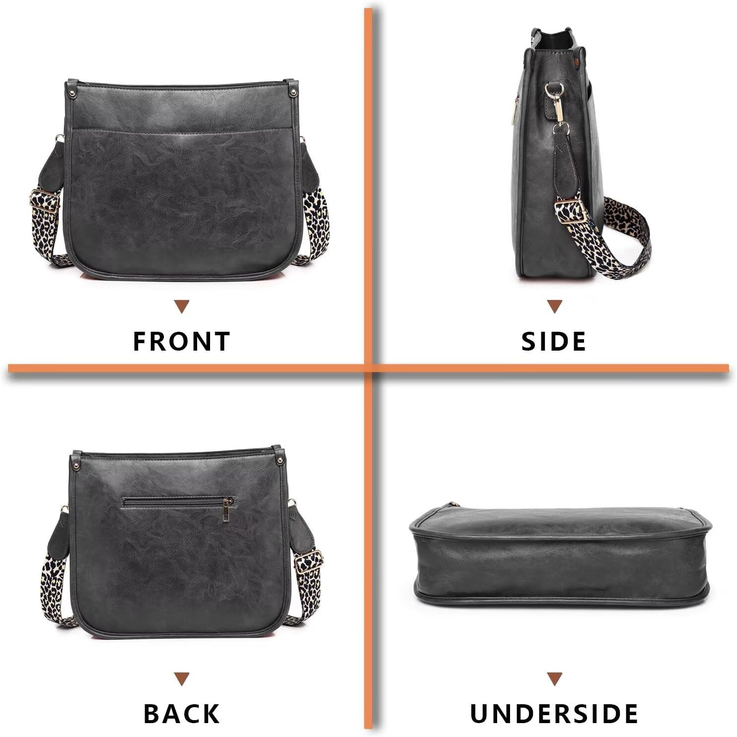 AUYOCO Vegan Leather Crossbody Bags for Women, Crossbody Purse with Guitar Strap Zipped Pockets Handbag Shoulder Bag - Image 6