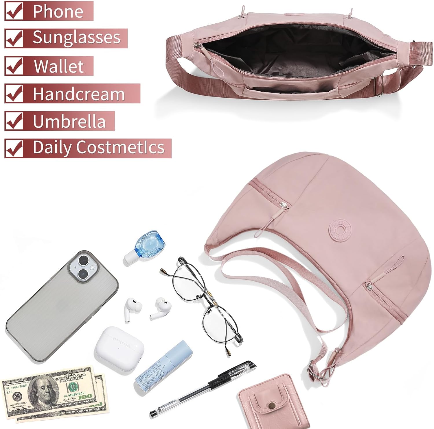 Women's Shoulder Bag Water Resistant Nylon Crossbody Purse with Multiple Pockets Casual Hobo Bag for Travel Outdoors - Image 5