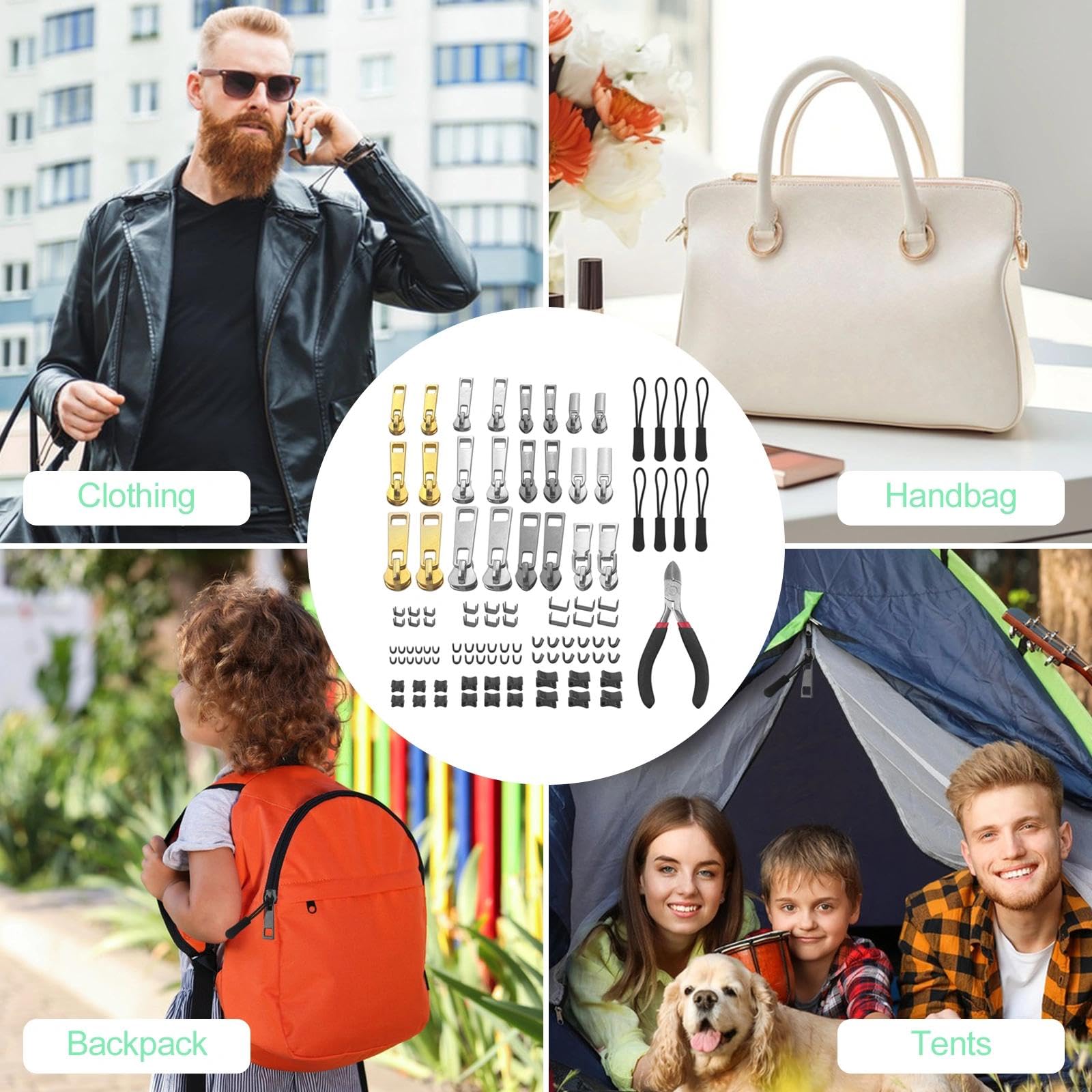 Crynvor 105 Pezzi Kit di Riparazione Cursore Cerniera Ricambio, Cursori per Cerniere, Zip Tiri Della Chiusura Lampo, Tiretti, Tiralampo, Tiretto, Tirante, Tira, per Zaini, Giacche, Valigie, Borsette