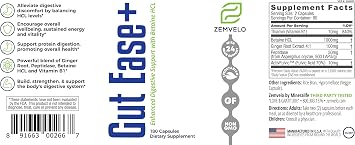 Gut Ease+ Betaine HCl Supplement - Supports Healthy Digestion and Nutrient Absorption - Promotes Balanced HCL Levels with Betaine Hydrochloride - 90 Servings