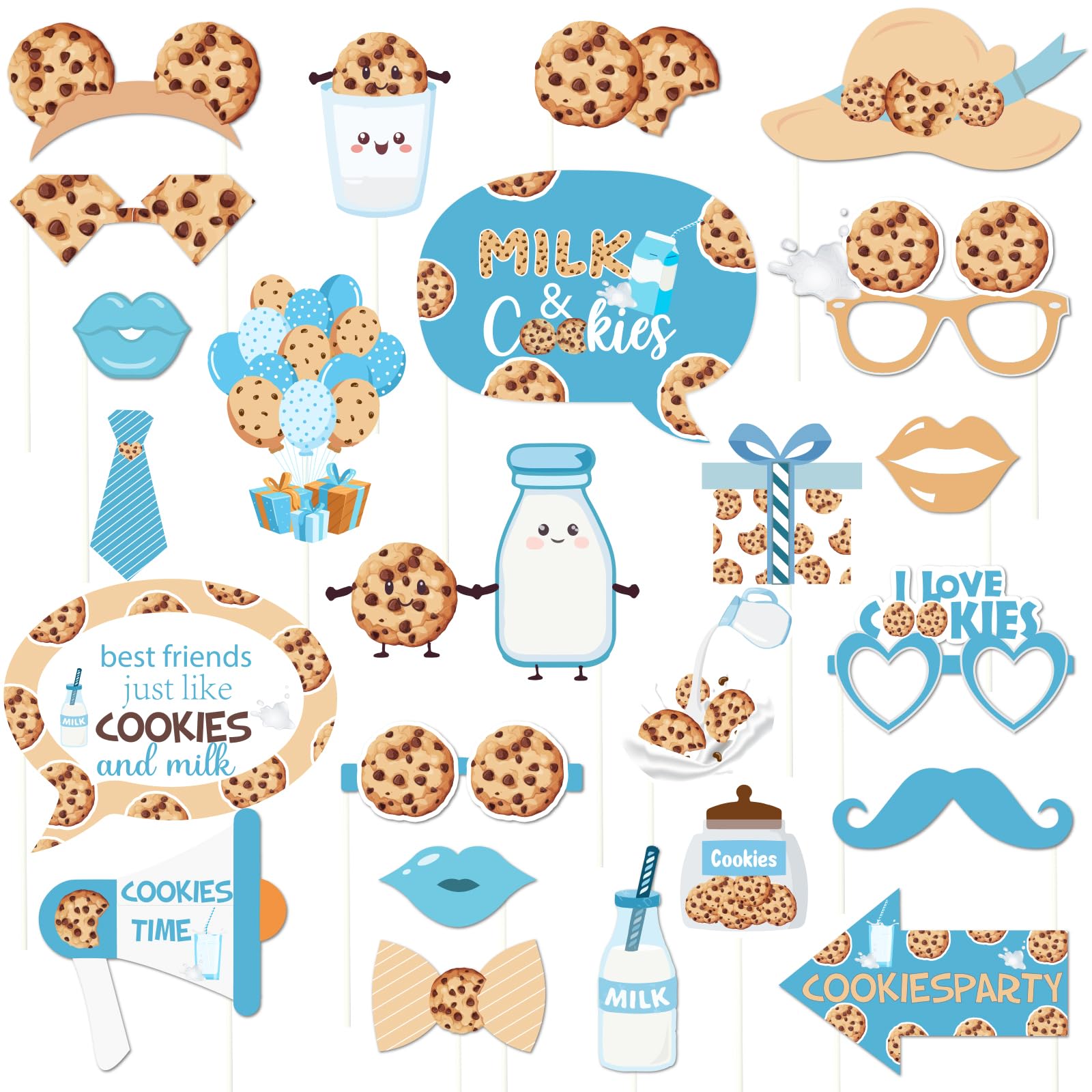 Lot de 24 décorations de fête au lait et biscuits pour table anniversaire