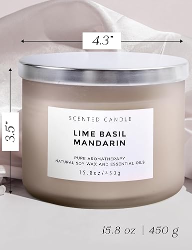 Miniatura 4 de Vela de soja de 3 mechas de albahaca y mandarina de lima, 15.8 onzas, vela perfumada a hierbas cítricas frescas para el hogar, vela de aromaterapia