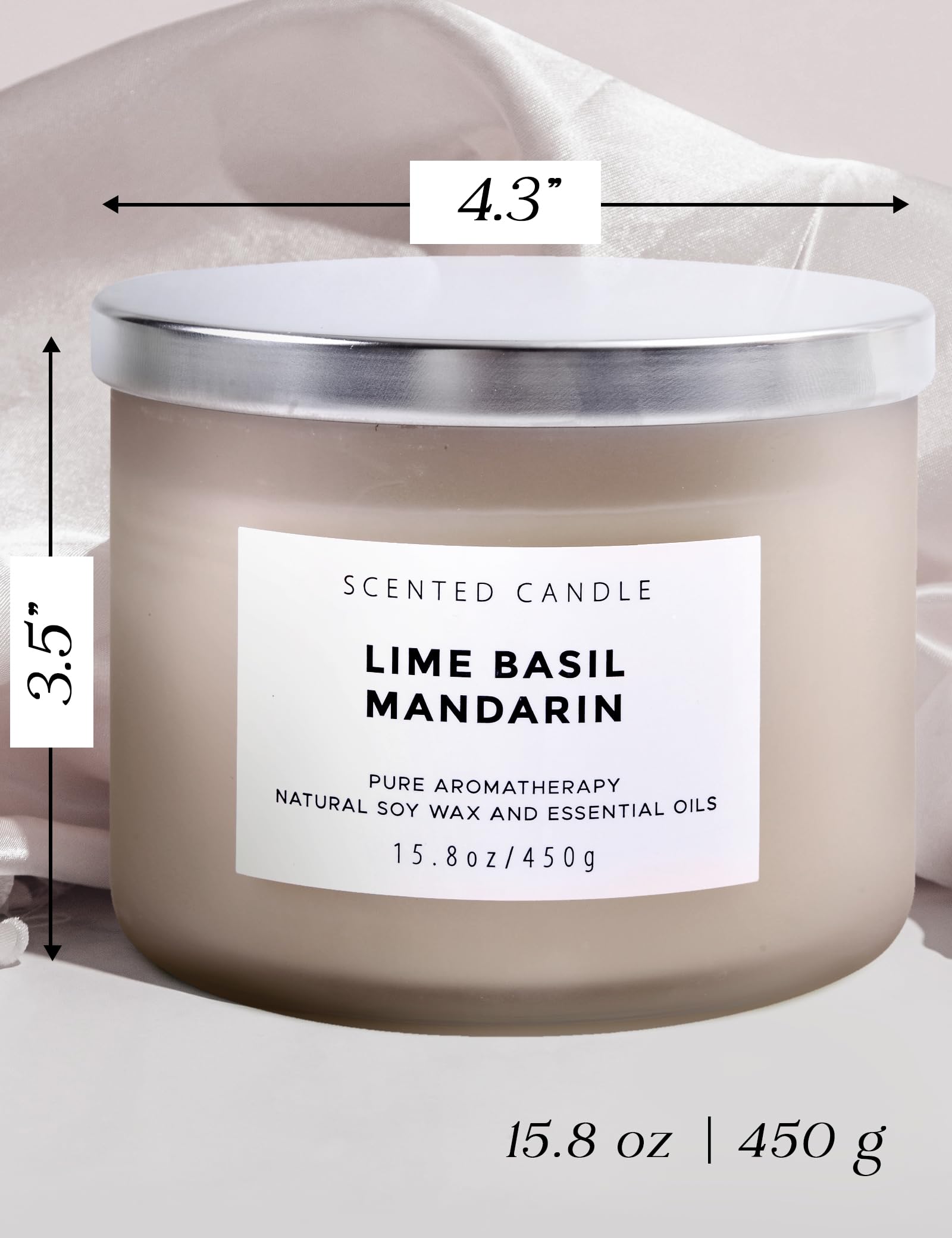 Candela di soia con 3 stoppini al lime, basilico e mandarino, candela profumata per la casa, fragranza pulita e a lunga durata, fragranza di erbe fresche e agrumi, pronta per il regalo