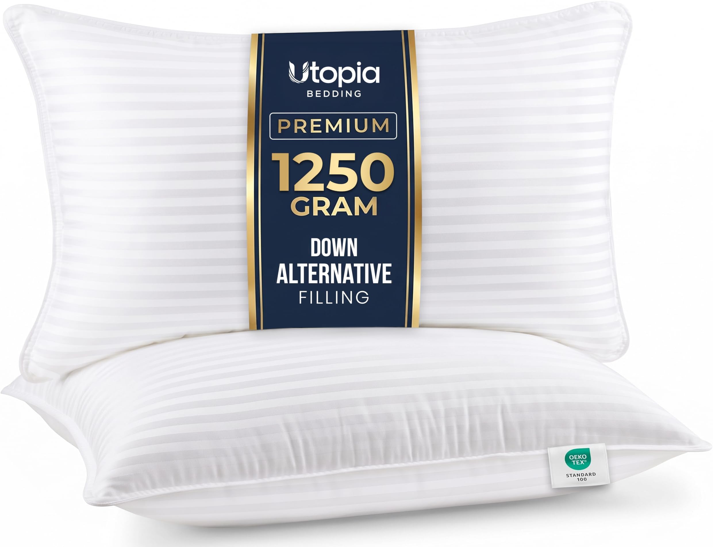 Utopia Bedding Hotel Bed Pillows for Sleeping, Pillows King Size Set of 2 | Down alternative pillows, cooling hotel quality, luxury comfort for back, side & stomach sleepers, Premium Stripes, White