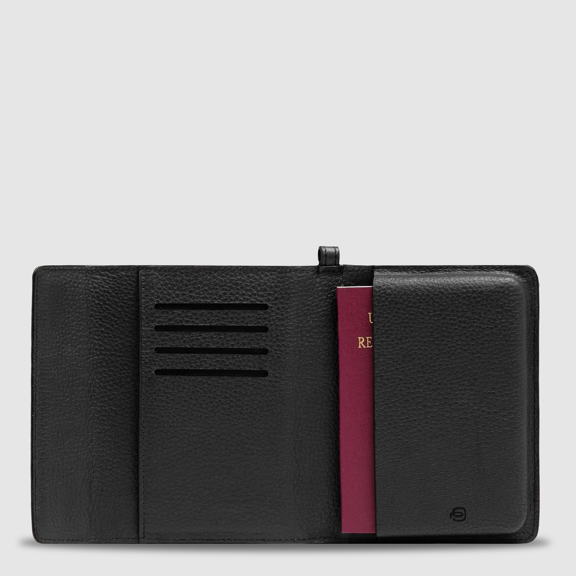 Piquadro – Portapasaportes de Cuero – 2 Compartimentos, 4 portatarjetas, protección RFID – Hombres – Negro
