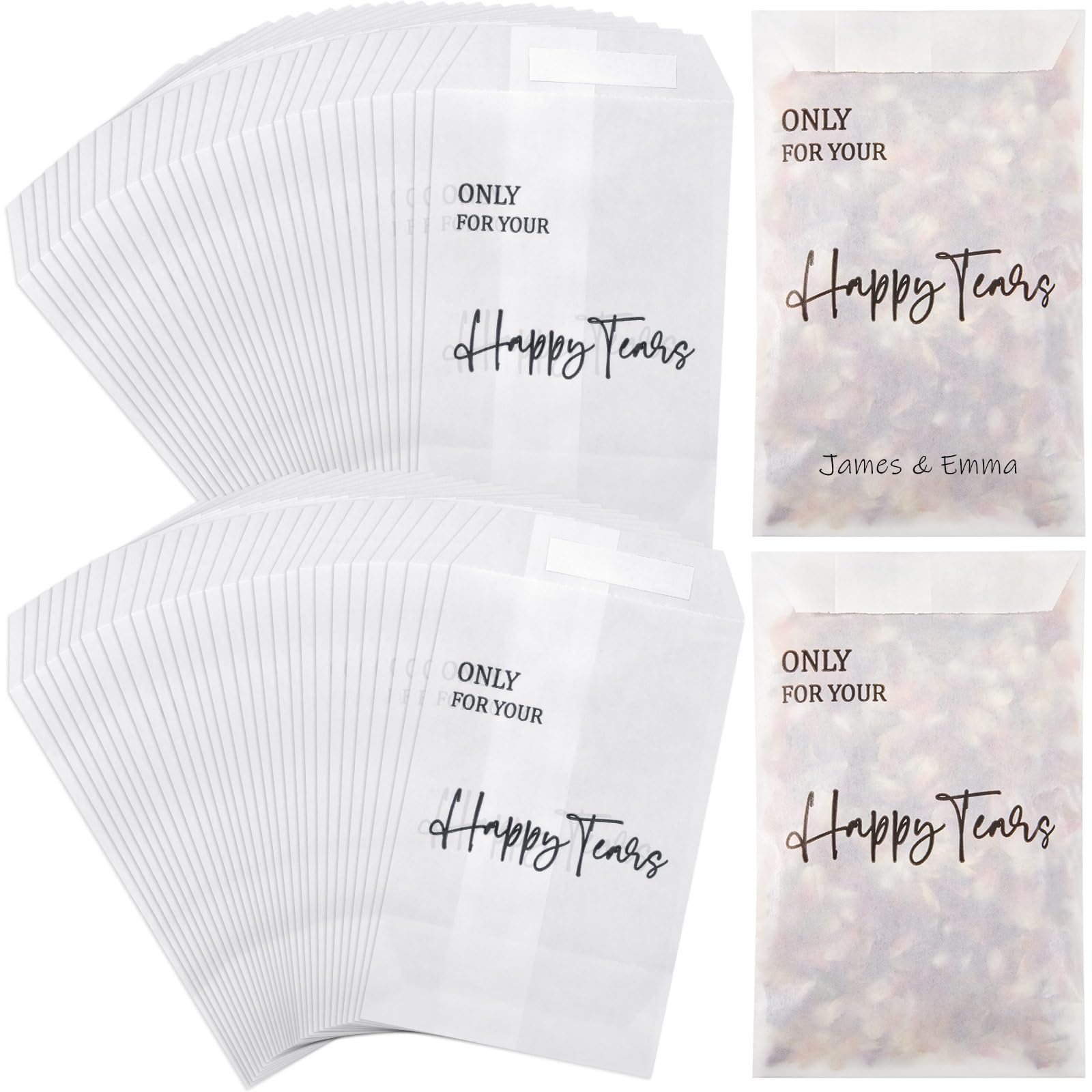 Clabby 100 Pcs Wedding Confetti Bags 105 x 70 mm Confetti Favor Hen Party Candy Bags Throw Some Love Flower Paper Glassing Envelopes for Spring Wedding Baby Shower Bridal Shower (Happy Tears) — image 1
