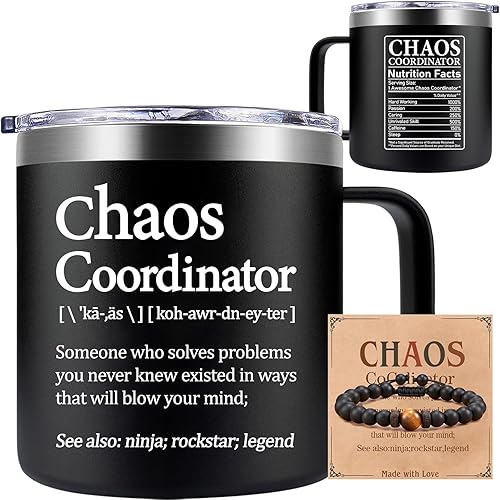 Chaos Coordinator - Taza de 14 onzas  Regalos de agradecimiento para hombres  Maestro, Principal  Regalo para jefe, compañeros de trabajo, asistente