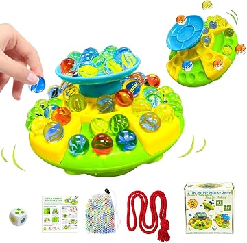 Upgraded 3-Tier Marble Balance Game for Kids and Adults 60 Colorful Glass Marbles, Wobble Stacking Tower, Family Board Game for Game Night, Travel,Gift3-Tier Marble Balance Game