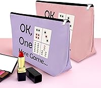 Vista 3 de Mxrymvu Mahjong Lovers Gift for Women Makeup Bag Mahjong Player Gifts for Friend Grandma, Verde, rosa y morado, Viajes
