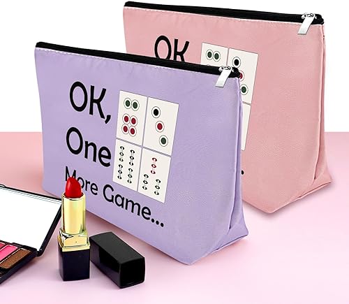 Miniatura 3 de Mxrymvu Mahjong Lovers Gift for Women Makeup Bag Mahjong Player Gifts for Friend Grandma, Verde, rosa y morado, Viajes