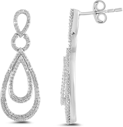 Miniatura 2 de Arete de plata fina con gotas con diamantes (12 quilate en peso total)